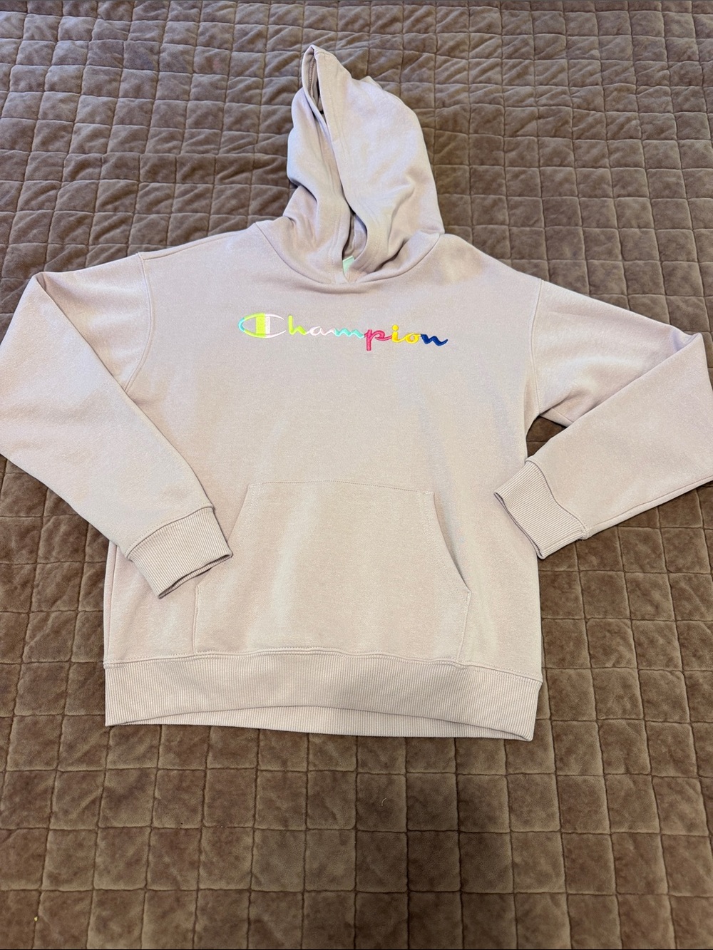 Girls Champion Lavender Pullover Hoodie with Rainbow Logo Size Large